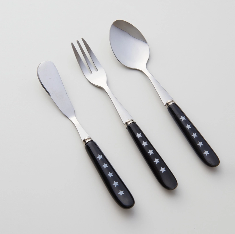 cermaic white black star spoon medium